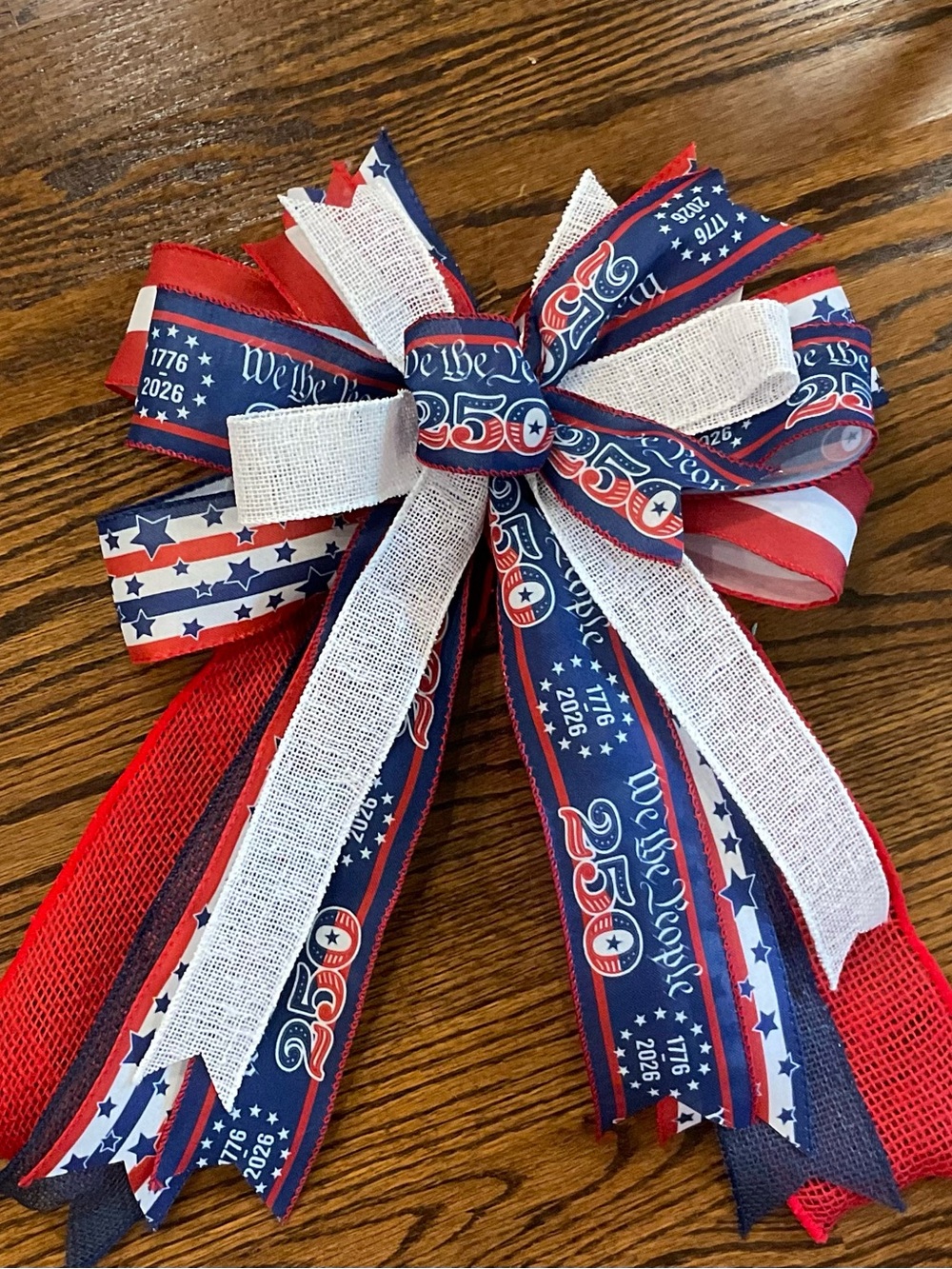 Patriotic Red, White & Blue 250th Anniversary Wreath Bow